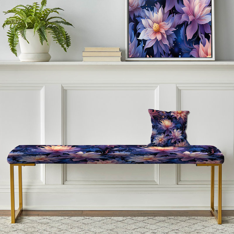 Rêve céleste mauve à motif floral - Banc rembourré doré