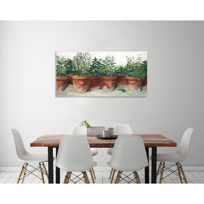 «Pots Of Herbs I White», toile tendue par Carol Rowan, H 30 po x l 60 po x P 1,5 po