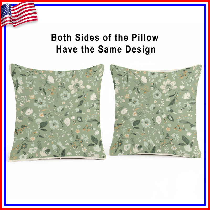 Coussins décoratifs vert à motif floral, 14 X 14 pouces