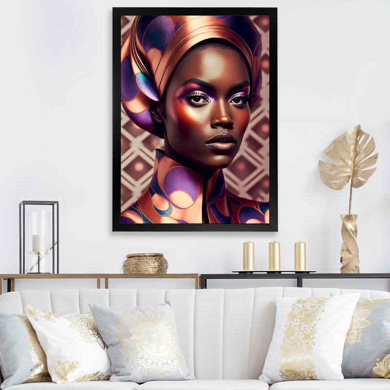 «Avant-Garde Elegant African Woman», reproduction sur toile, H 20 po x l 12 po x P 1 po, Cadre photo noir