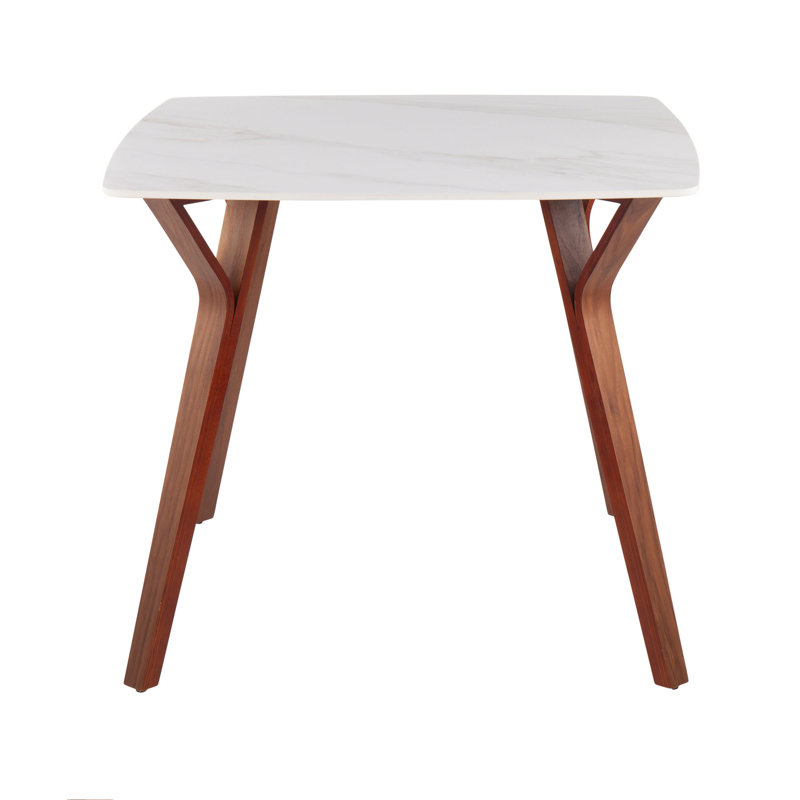 Table de salle à manger en bois de noyer et marbre texturé blanc