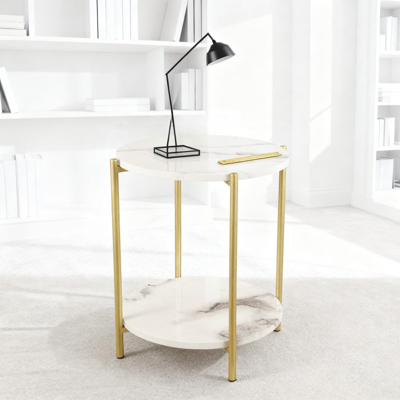 Table d'appoint pliante à 2 niveaux avec station de charge, table de bout ronde peu encombrante avec plateau amovible, table d'appoint imperméable pour le salon, la chambre à coucher, l'intérieur et l'extérieur