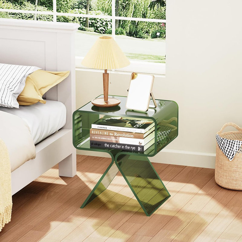 Table de bout en acrylique avec table de bout moderne et transparente pour décoration intérieure (vert)
