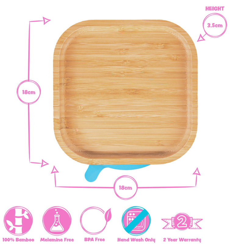 Tiny Dining - Children's Bamboo Suction Square Plate, Pink
