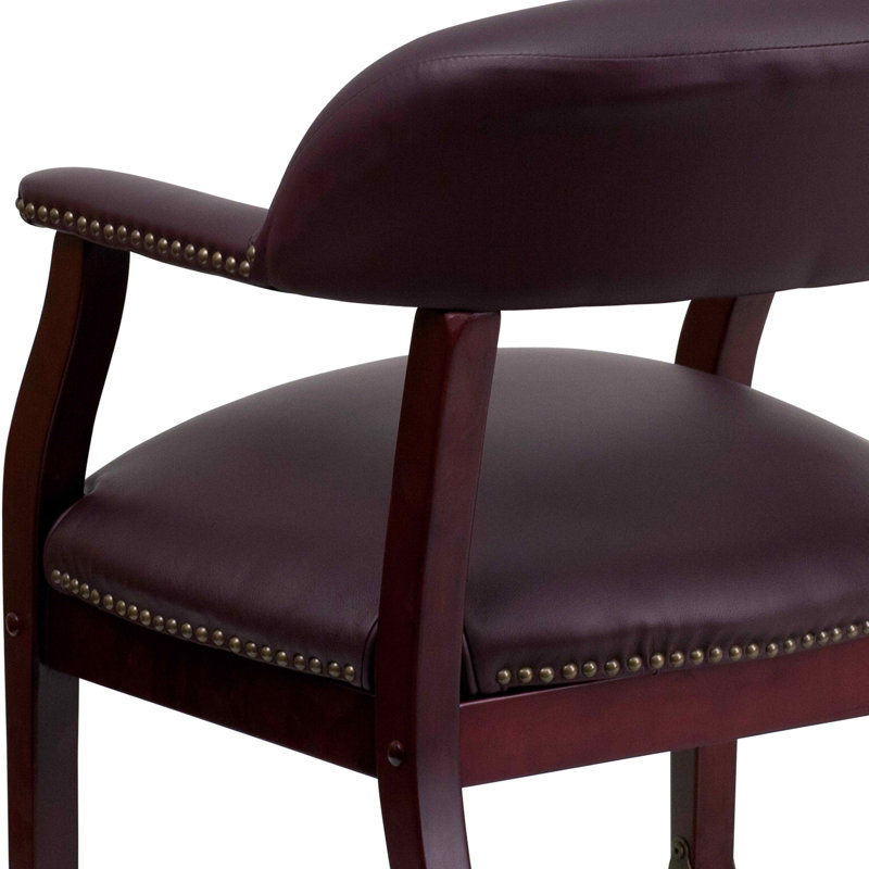 Elegant Burgundy LeatherSoft Traditional Office Armchair with Brass Accents