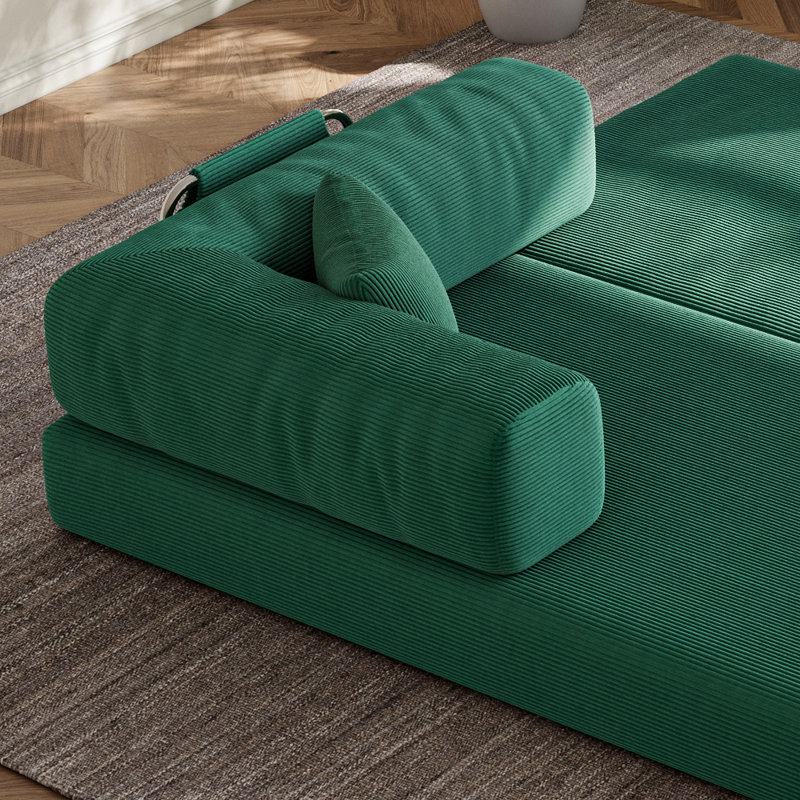 Canapé-lit 78,7 po en velours côtelé vert, canapé de salon compact, canapé convertible 5 en 1 avec 2 coussins, aucun assemblage requis, canapé sans os, tissu amovible pour animaux de compagnie