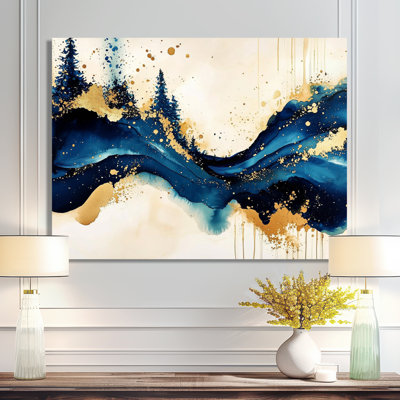 Galaxy Majestic Blue And Gold Liquid Ink III - Abstract Print Wall Art