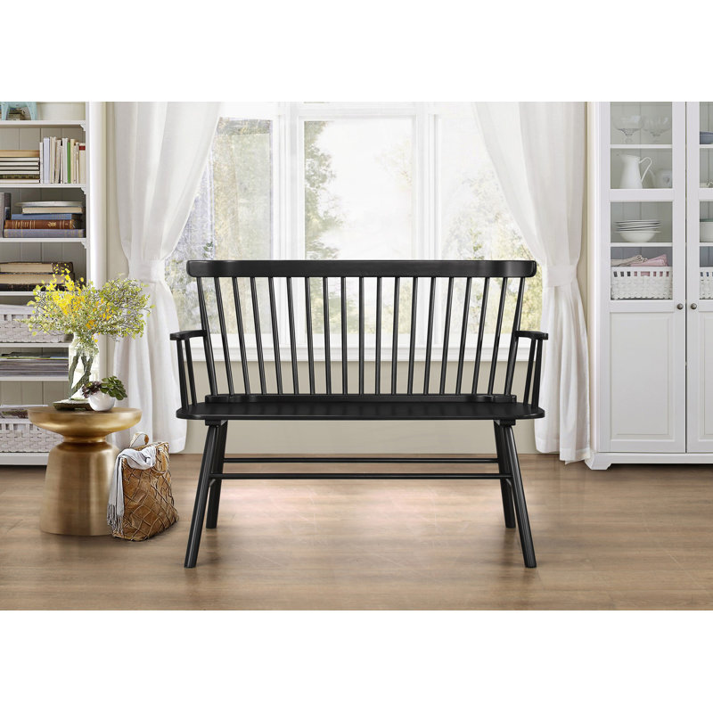 1Pc Casual Farmhouse Relaxed Vintage Spindle Back Bench, Bedroom Bench, Black