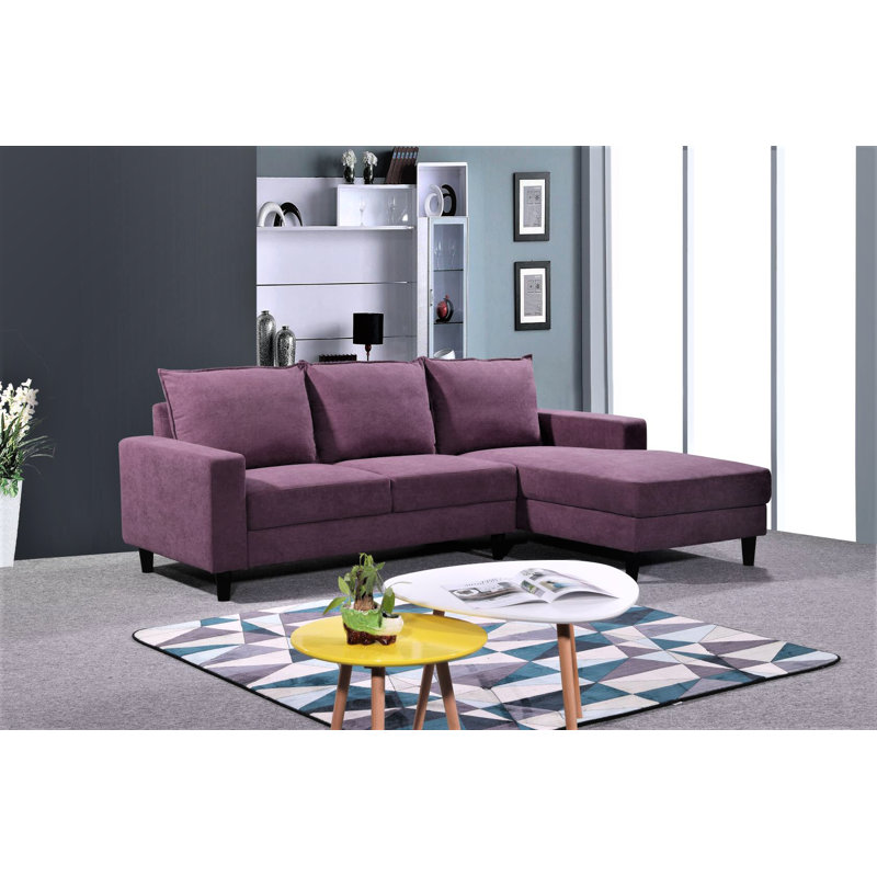 Pamila Upholstered L-Shaped Sectional, Right Hand Facing, Eggplant