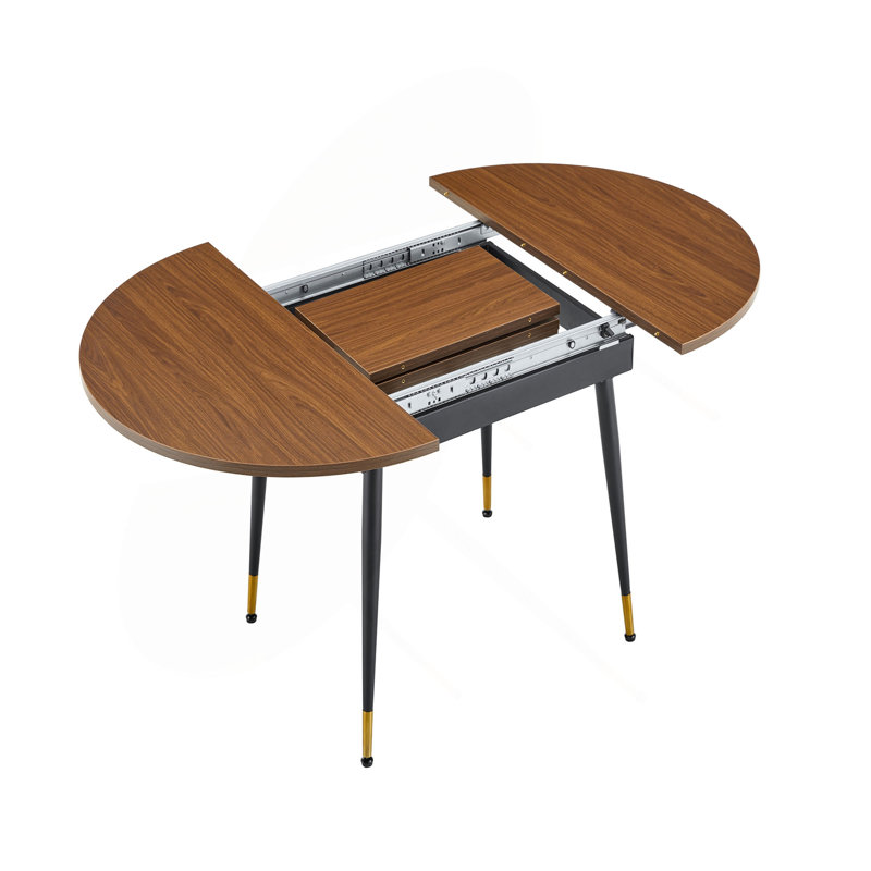 Table de salle à manger extensible en noyer, table de cuisine moderne extensible en MDF avec pieds en métal robustes pour la salle à manger, peut accueillir 6 à 10 personnes