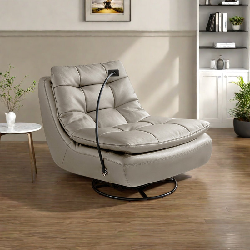 Luxueux fauteuil rotatif en cuir écologique, Kaki pâle