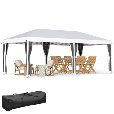 10' X 20' Pop Up Canopy Tent With Netting, Heavy Duty Instant Sun Shelter, Large Tents For Parties With Carry Bag For Outdoor, Garden, Patio, Gray