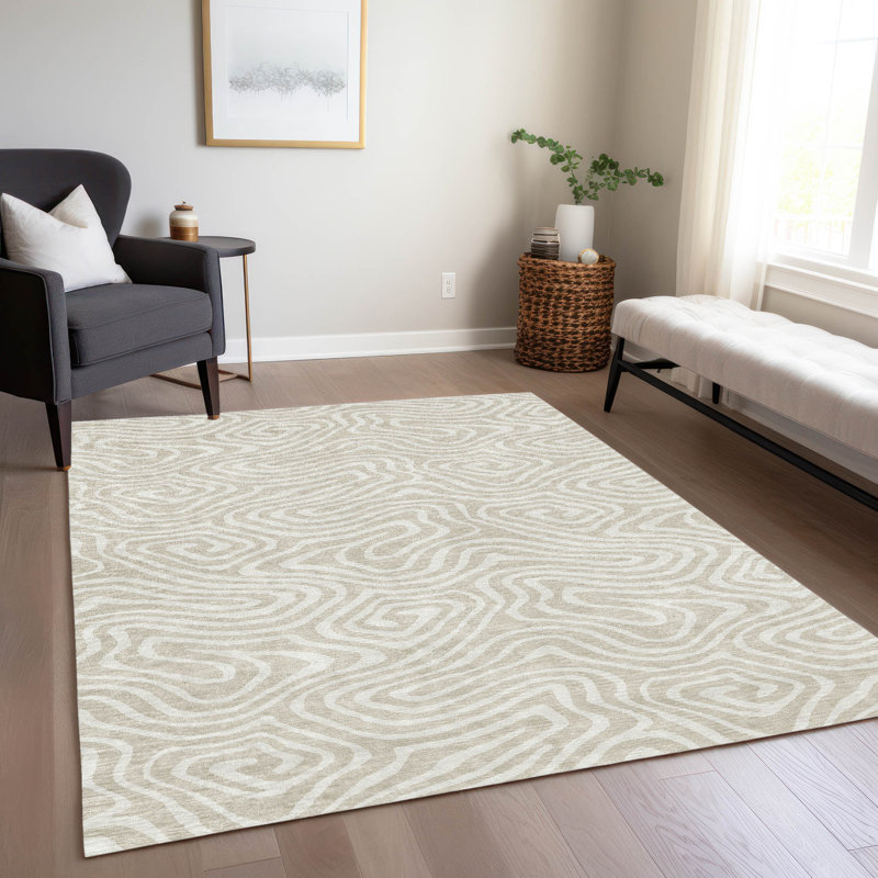 Evalora Beige Washable Indoor-Outdoor Rug - , 5' x 7'6"