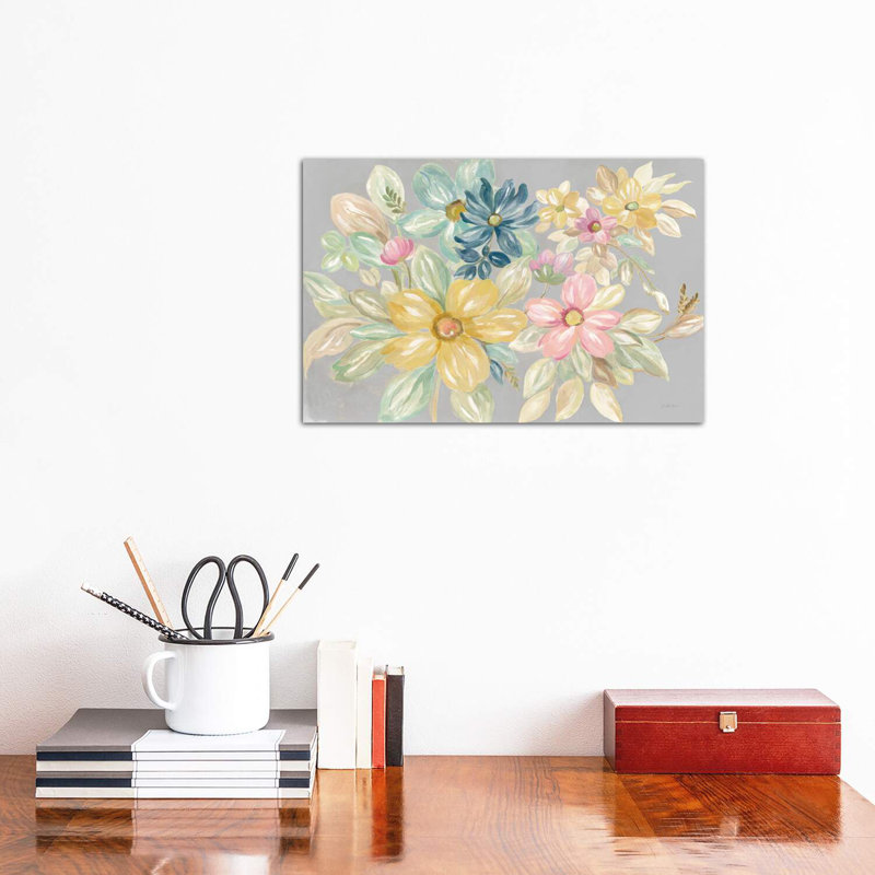 June Bloom Grey by Silvia Vassileva - Wrapped Canvas Painting, 30.48 cm H x 45.72 cm W