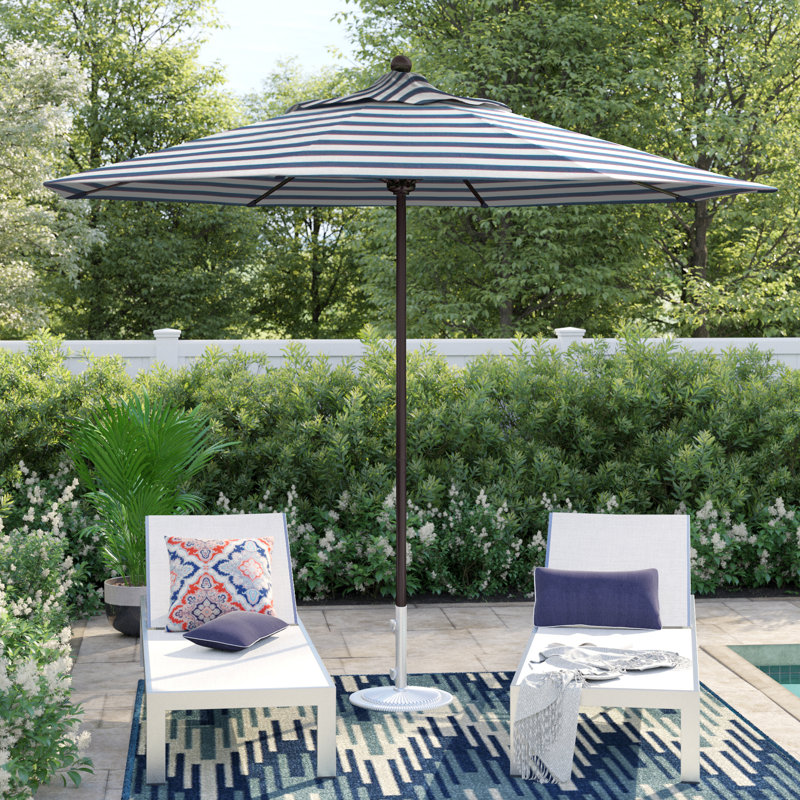 Parasol de marché 9 pi Hibo, Rayure Cabana bleu marine / blanche