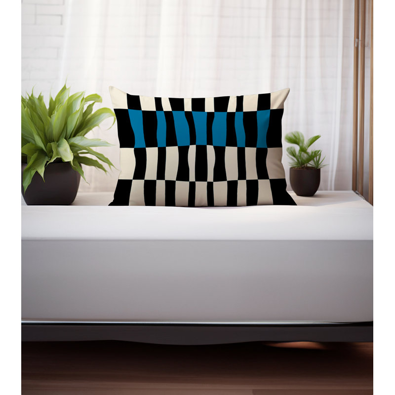 Coussin décoratif réversible en polyester filé Bianca, H 25 po x l 18 po, Turquoise / Blanc cassé