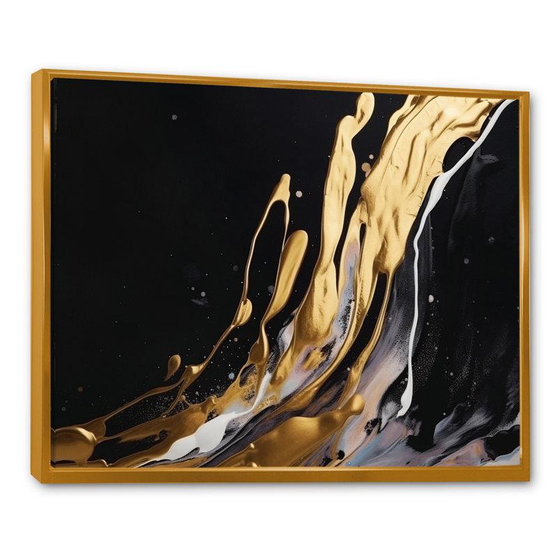 Mélange de marbre doré et noir II - impression, H 12 po x l 20 po x P 1 po, Cadre flottant doré