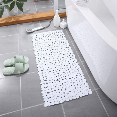  Bathroom Rugs 35 x 16, Rubber Backing Non-slip Bath Mat, Massage Or Scrub The Soles Of The Feet, Ultra Soft Absorbent Bathroom Shower Floor Mat Front Of The Bathtub, White