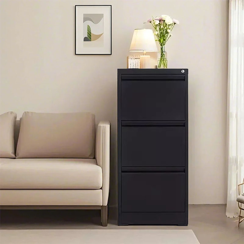 3 Drawer Vertical Metal File Cabinet With Lock For A4/Letter/Legal Storage Cabinet For Home Office, Black