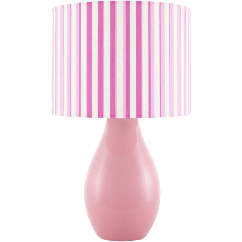 Ceramic Table Lamp with Linen Drum Shade, Pink