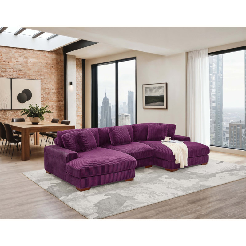 Grand canapé modulaire à double assise en velours côtelé Large Seating, Purple