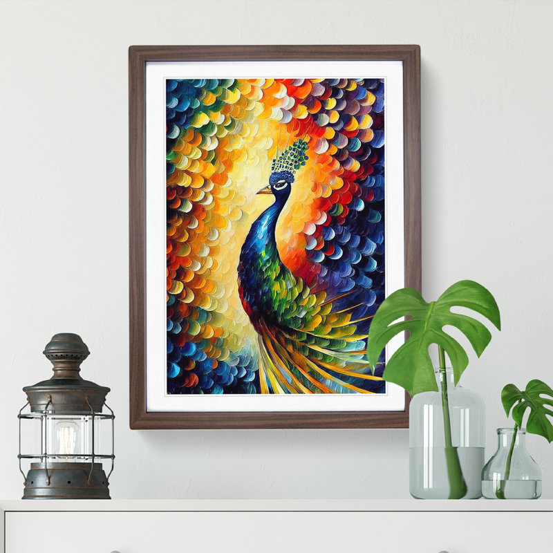 Peacock Portrait No.3 - Wall Art, 66cm H x 48cm W, Walnut Framed Paper, White