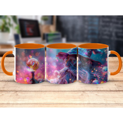 3D Design 11oz Accent Mugs – Ceramic Coffee Cup with an Orange Handle and Interior