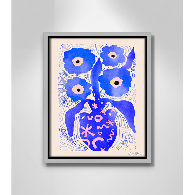 «Blue Flowers Matisse» par Bloom, Toile avec cadre, Flottant argent, L 9,5 po x H 11,5 po