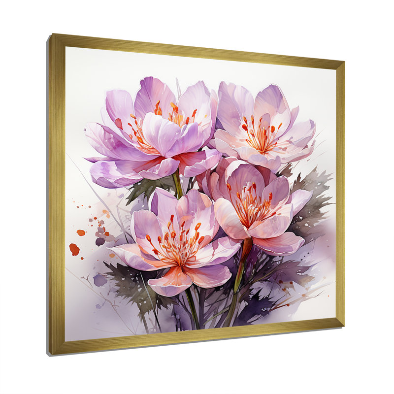 Art mauve zen mauve, Cadre doré simple, H 16 po x l 16 po x P 1 po
