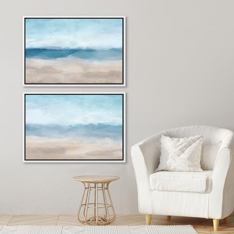 Bord de mer, tranquillité, bleu doux, océan, abstrait, marines, nautique moderne, Cadre blanc, H 16 po x l 24 po