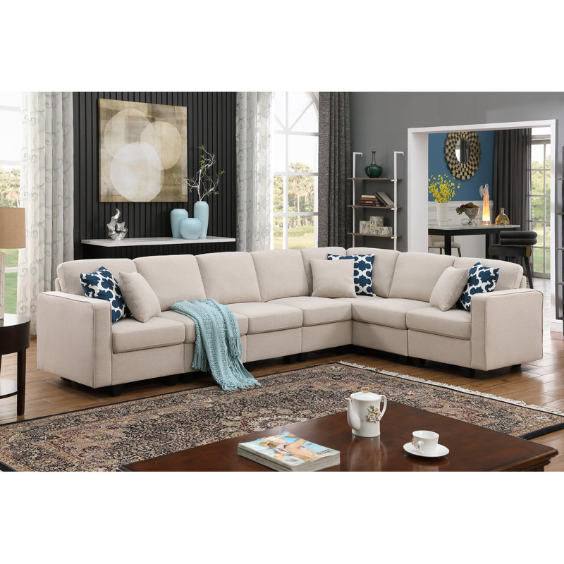 Canapé modulaire réversible en lin Solina, Lin beige