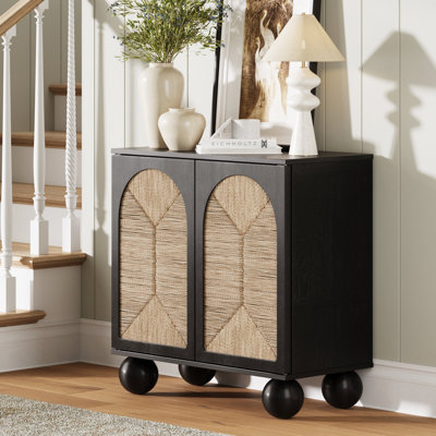 Coran Boho Storage Cabinet with Ball-Style Feet and Seagrass Door Panels