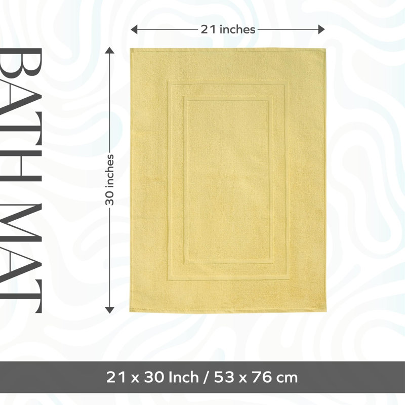  Tapis de bain 100% coton 850 g / m² super doux, très absorbant et à séchage rapide - pas un tapis de salle de bain, Jaune