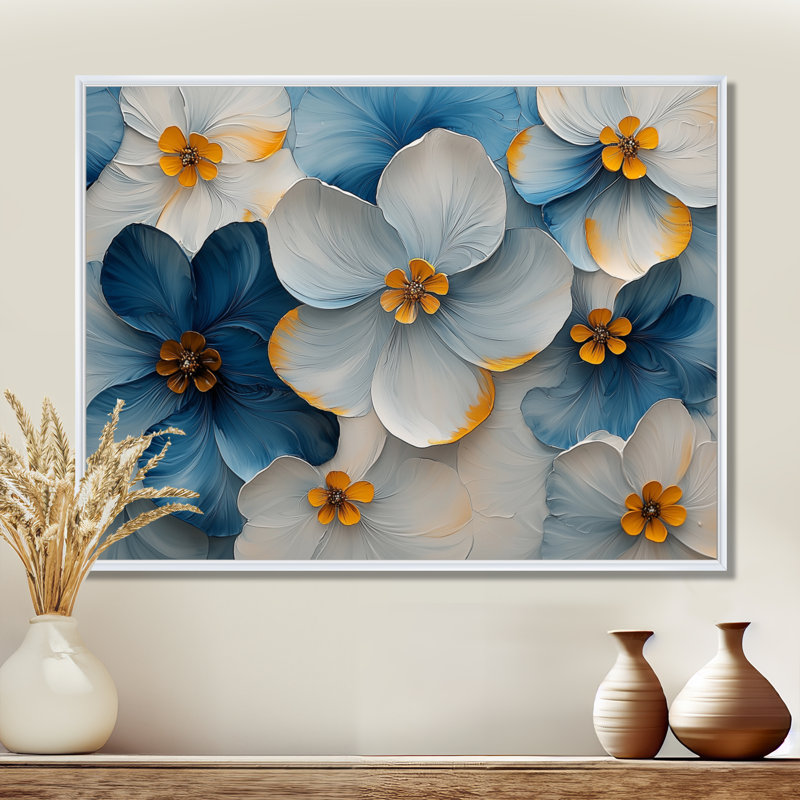 Mizuho Velvet Cherry Blossoms Blue Simplicity II - art mural grande fleur de cerisier, H 16 po x l 32 po, Cadre flottant