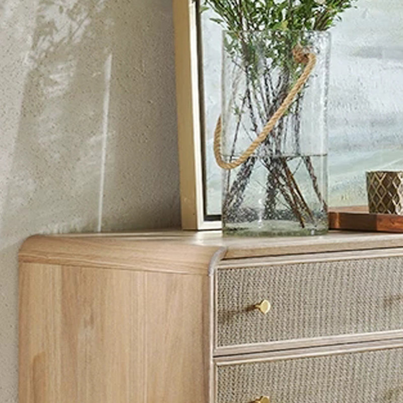 Solid Wood Rattan Six-Drawer Chest