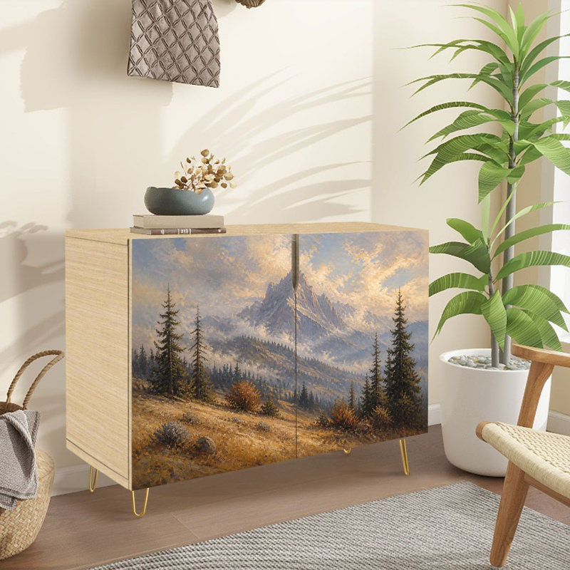 Buffet Buffet avec rangement Majestic Mountain Landscape Pine Trees Scenery Autumn avec 2 portes pour le salon et la cuisine