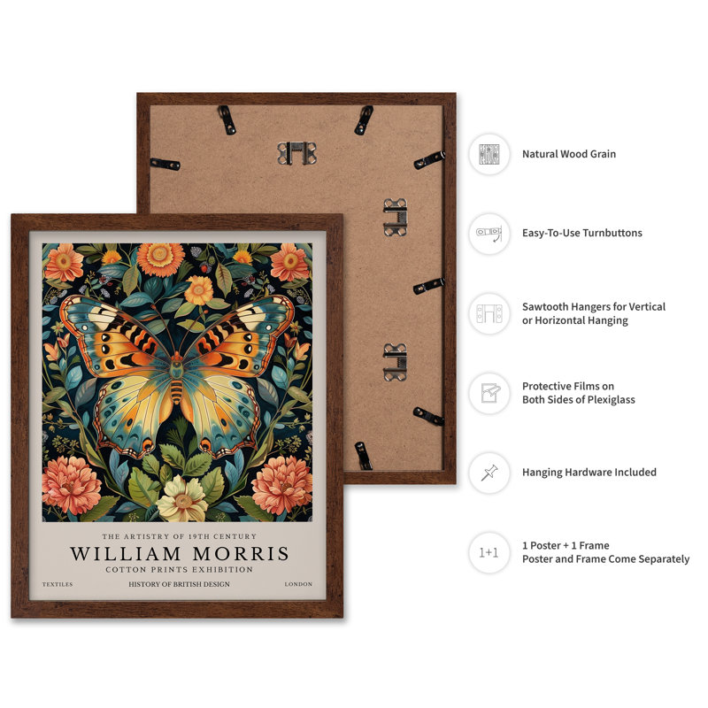 William Morris - Papillon n ° 9, Poster, 24"H x 32"W, Brown Framed