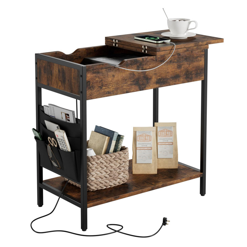 Side Table with Storage, Rustic Brown