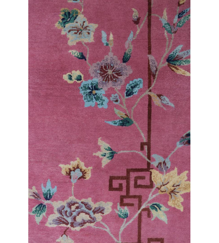Art Deco Hand Knotted Wool Floral Area Rug, Rectangle 10' x 14'