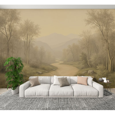Peel and Stick Wallpaper Serene Mountain Forest Landscape Misty Valley Vintage Woodland Wall Murals 100"H x 144"W Removable PVC Wall Paper Self-Adhesive Wall Decor for Bedroom Living Room Home Office