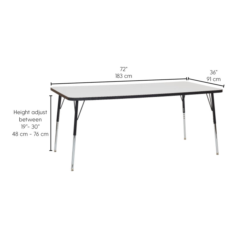 Table d'activités rectangulaire, 36" x 72", Tableau blanc / noir, Roulement pivotant standard