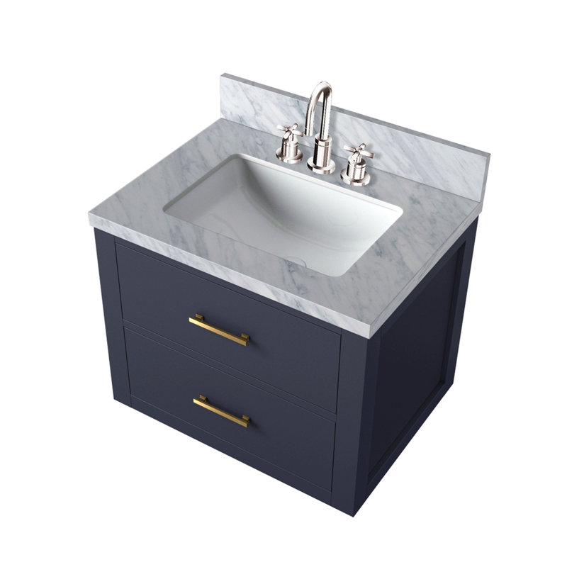 Meuble-lavabo simple 24 po X P 18 po D, dessus en acrylique et robinet, Bleu, Doré, 24"
