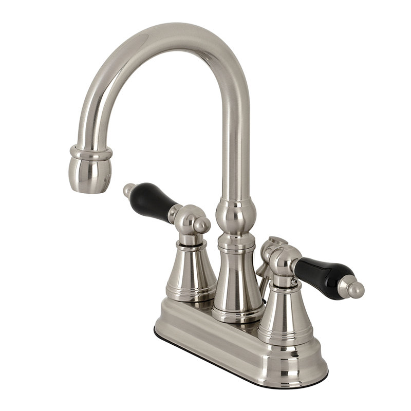 Kingston Brass Duchess Two-Handle Deck Mount 4" Centerset Bathroom Faucet with Brass Pop-Up, Brushed Nickel