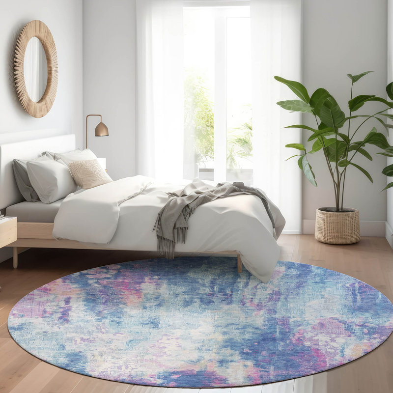 Tapis intérieur / extérieur bleu Verentha, 8 pi x 8 pi