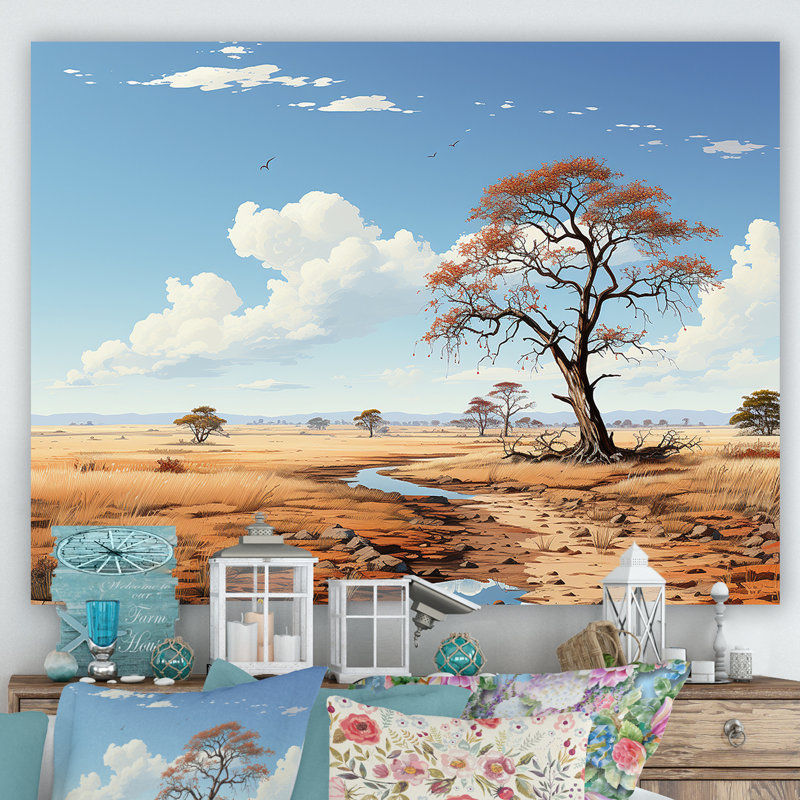 Afrique, charme minimaliste, paysage sur toile, Toile tendue, H 30 po x l 40 po x P 1,5 po