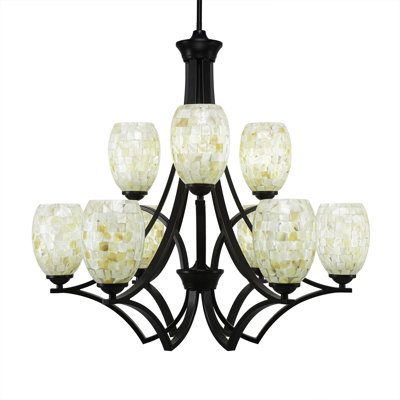 Lustre 9 lumières Zilo présenté avec verre de coquillage glacé ivoire 5 po