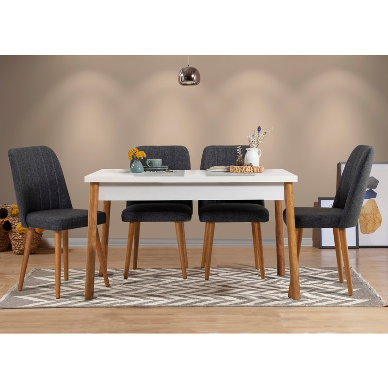 Cleary 4 - Person Dining Set, Dark Black, White, Brown