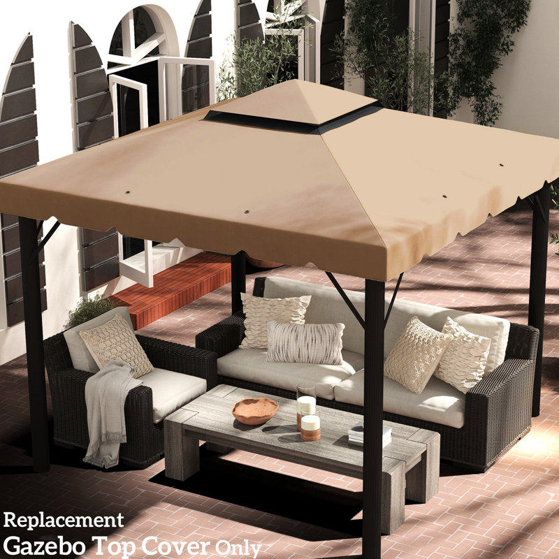 Auvent de remplacement pour pavillon de jardin extérieur kaki 9,8 pi X, avec double évent supérieur kaki, avec espace de vie pour patio