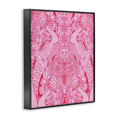 Ornate Peacock & Flowers in Pink Framed Giclee Art, design by Lil' Rue