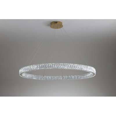 48in Large Gold Ring Chandelier Dimmable LED Crystal Pendant Light Fixtures for Dining Room Living Room